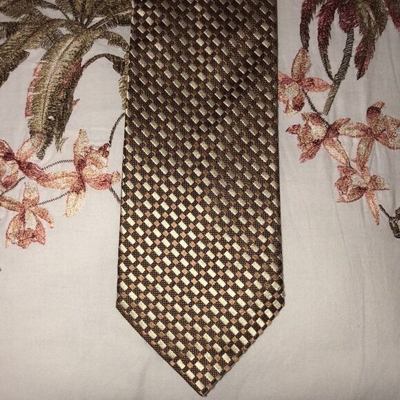 Valerio Garati Tan Ivory Brown Silk Tie - Picture 1 of 4